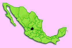El estado de Aguascalientes en el mapa de Mexico