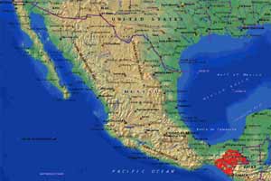 Чиапас на карте Мексики (территория штата выделена крансым цветом)