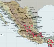 Mapa de Mexico. Con las puntas rojas estan marcados los lugares que visitamos
